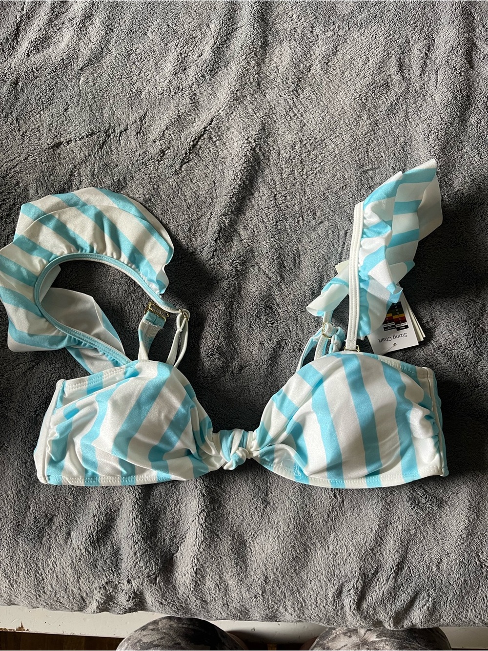 Women's pinup Aqua Stripe Ruffled Bikini Top - Light Blue & White